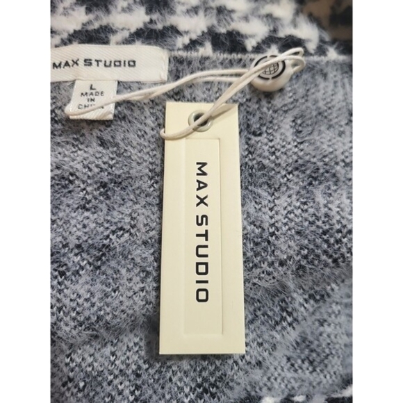 Max Studio Black White L Houndstooth Angora Look Long Coat Super Soft Knit - Picture 5 of 11